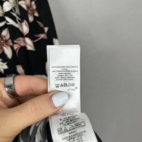 Lauren Ralph Lauren Womens Dress 8 Black Floral Midi Jersey Knot Mock Wrap Work - Picture 13 of 15